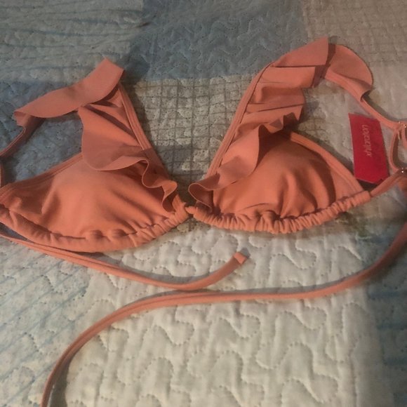 Xhilaration Juniors Ruffle Triangle Pink Bikini Top Size Medium- Mauve - Picture 4 of 8